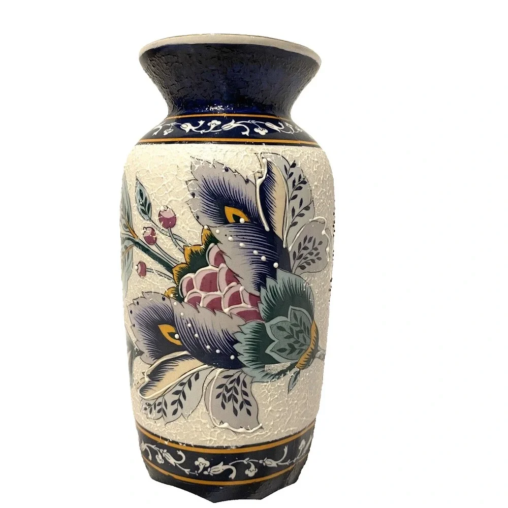 unique hand panted floral mid‎ to large size flower vase